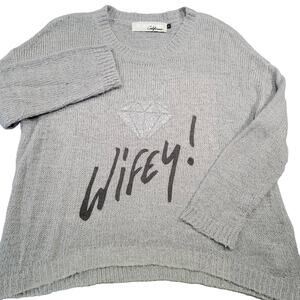 The Laundry Room Wifey Silver Gray Crew Neck Sweater Women S 3/4 Sleeve Knit Top